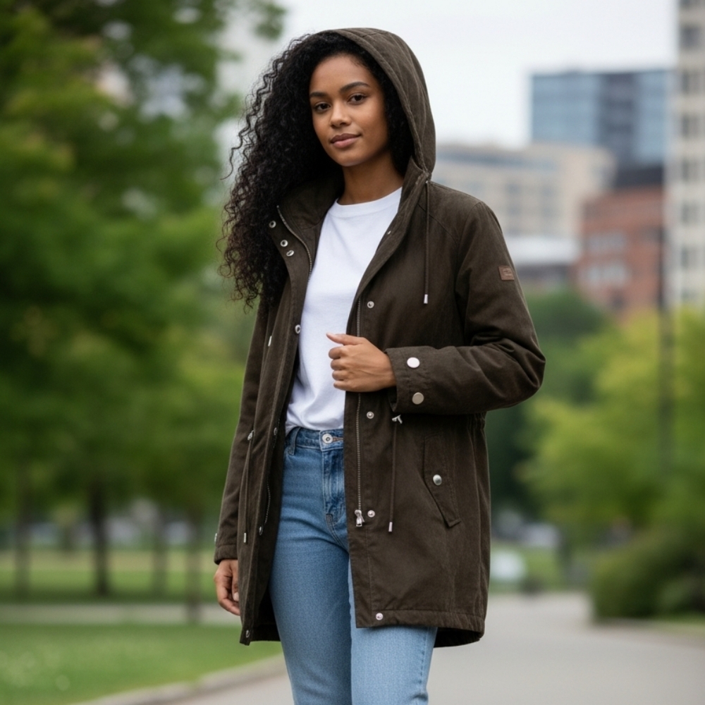 London Fog Black Jacket with Detachable Hood 6549